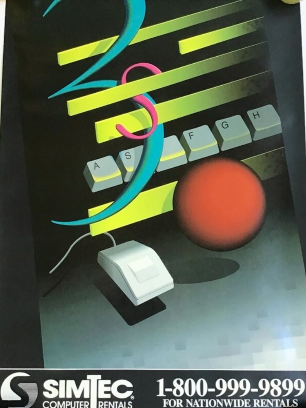 Simtec Computer Rentals Poster Vintage 80s 90s Tech Graphic Decor